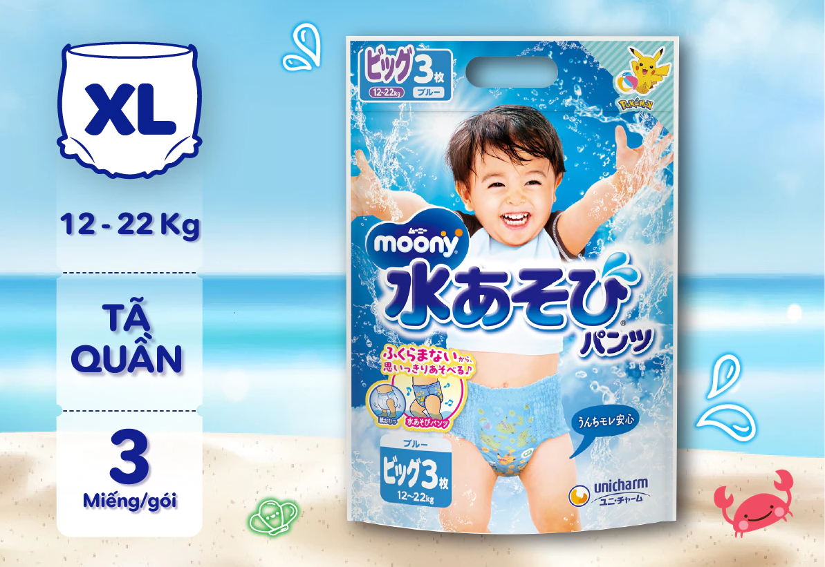  Tã/Bỉm quần bơi Moony bé trai/bé gái size L3/XL3 - nhập khẩu Nhật Bản 