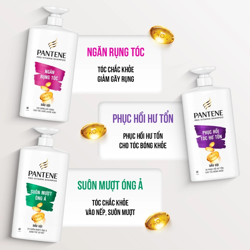  Dầu Gội PANTENE Pro-V Ngăn Rụng Tóc/ Phục Hồi Hư Tổn/ Suôn Mượt Óng Ả/ Giảm Gàu/ Dưỡng Ẩm - Chai 650ml 