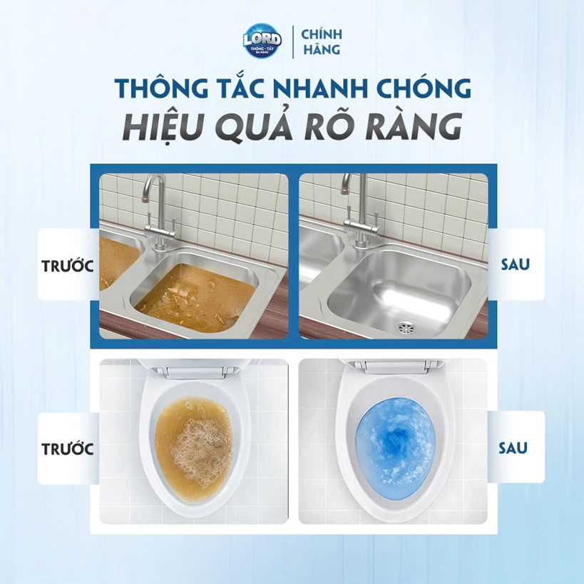  Gel Thông Tắc Cống Đường Ống Bồn Rửa Bồn Cầu Chậu Rửa Mặt Cực Mạnh LORD - Tẩy Rửa Đa Năng 1KG 