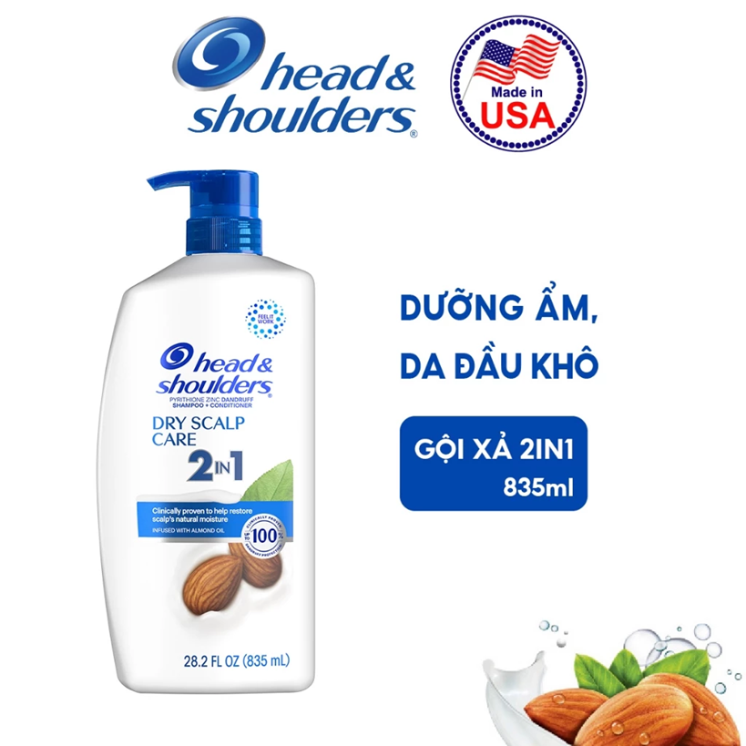  Dầu Gội Và Xả 2in1 Sạch Gàu HEAD & SHOULDERS Mỹ Sạch Sâu/ Dành Cho Da Đầu Khô/ Suôn Mượt/ Hương Nước Hoa - Chai 835 ML 