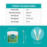  Hũ Xoay Tăm Bông Niva Cho Người Lớn 200 Que Thân Gỗ WO1 Bông Tự Nhiên Thuần Khiết An Toàn 