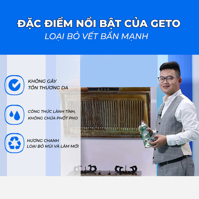  Bình xịt tẩy dầu mỡ nhà bếp GETO 500ml, Bình vệ sinh nhà bếp đánh bay vết bẩn cứng đầu xoong nồi 