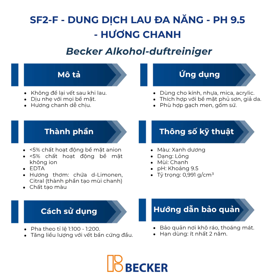  Nước lau đa năng hương chanh Becker SF2-F - pH 9.5 (Nhập khẩu Đức) 