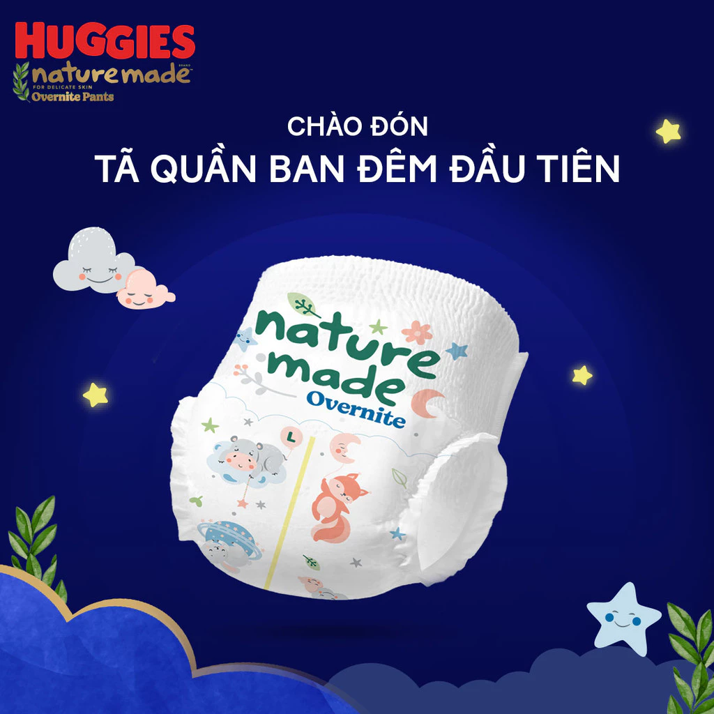  Tã quần Huggies Naturemade ban đêm M58/L44/XL38/XXL26 