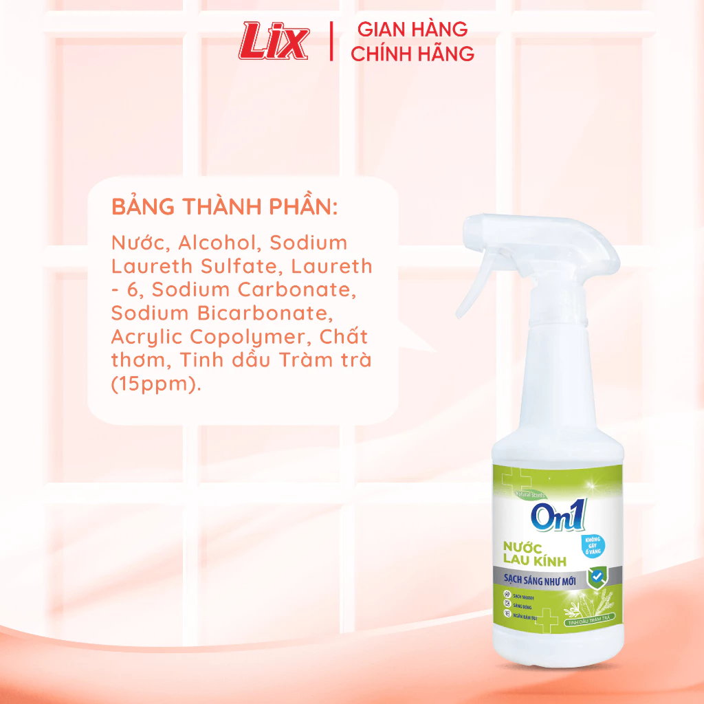 Nước lau kính On1 500 ml Vệ sinh sạch bụi bẩn, cặn bám lâu ngày vách kính, gương nhà tắm, cửa sổ đa năng 