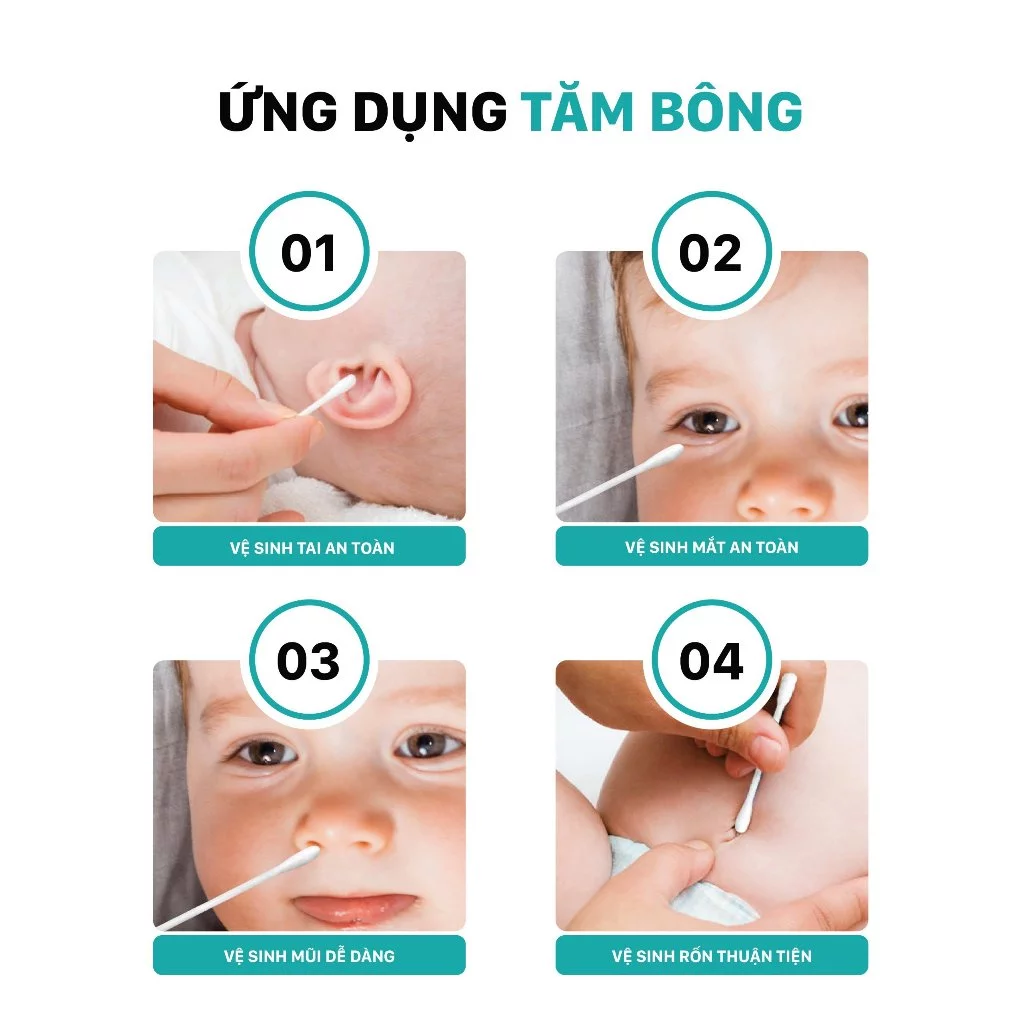  Tăm Bông Trẻ Sơ Sinh Niva BZP1 200 Que Thân Giấy, 100% Bông Tự Nhiên An Toàn 
