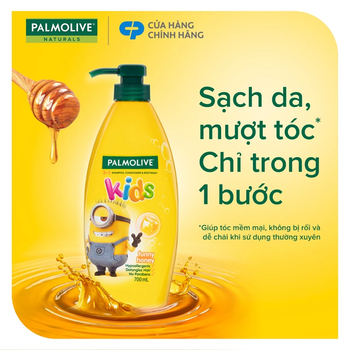  Dầu gội 3 trong 1 Palmolive Minion tắm gội xả toàn thân cho bé từ 3 tuổi, hương mật ong, không kích ứng 700ml/chai 