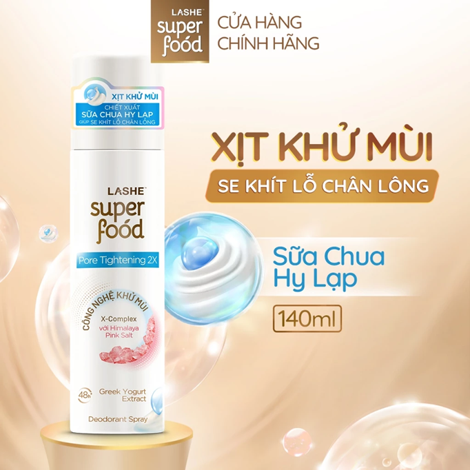  Xịt Khử Mùi LASHE SUPERFOOD Dưỡng Sáng Da / Se Khít Lỗ Chân Lông / Dưỡng Da Mềm Mịn 140ML 
