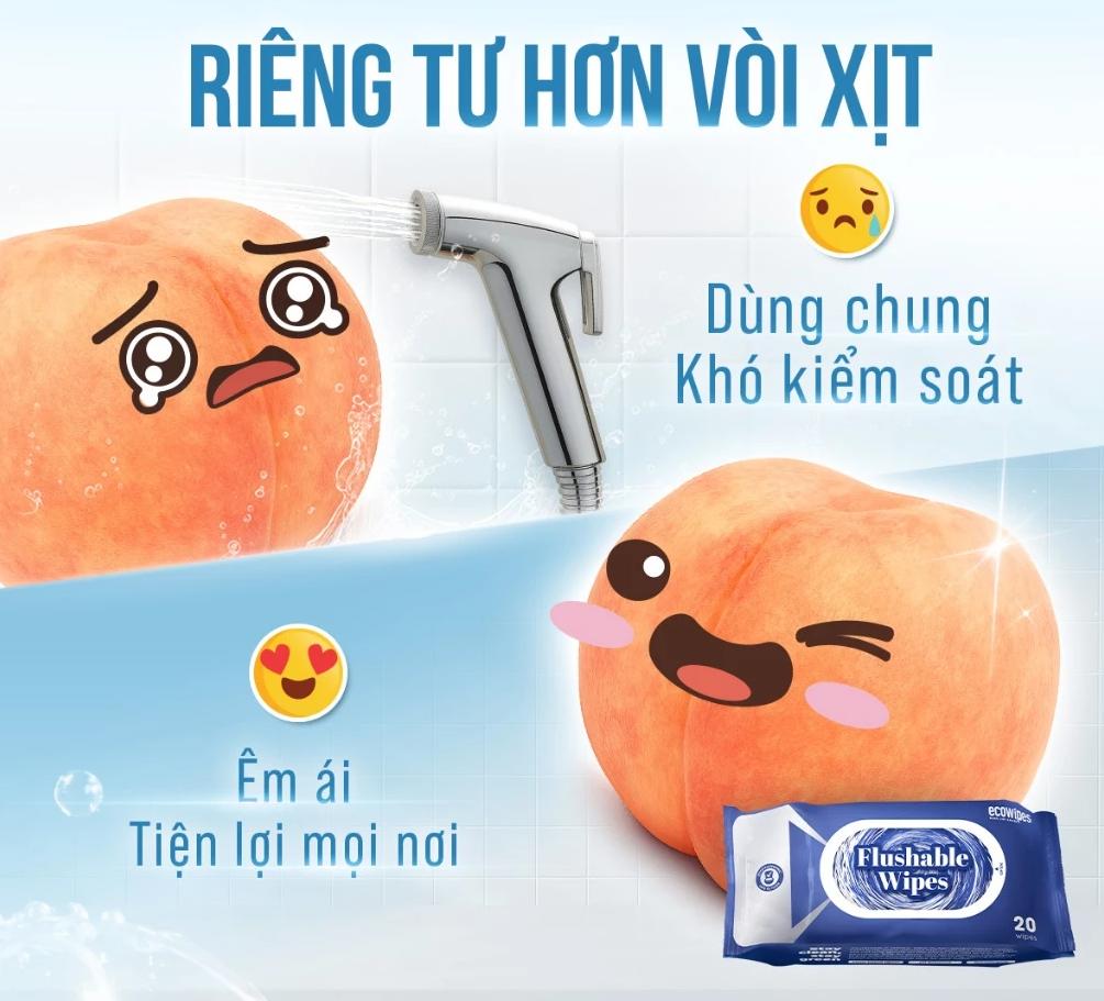  Khăn ướt đi toilet có thể xả trong bồn cầu Flushable EcoWipes gói 20 tờ hương tự nhiên 
