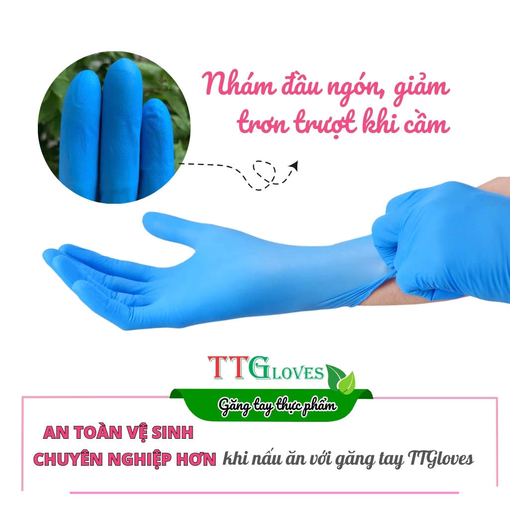  Găng Tay Nấu Ăn Kitchen And Food TTGLOVES Nitrile Không Bột Màu Xanh 4.5gr (Hộp 100 Chiếc) 