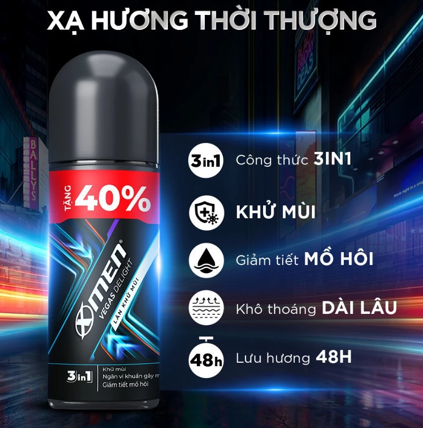  [TĂNG 40% DUNG TÍCH] Lăn khử mùi XMen 70ml/chai Amazon/Vegas/Wood/Fire - Hương Thơm Nam Tính, Khô Thoáng Dài Lâu 