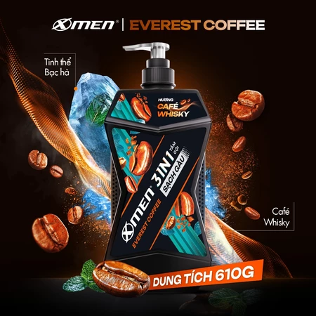  Tắm Gội Sạch Gàu 3in1 Xmen Everest Coffee & Aquaport 610g, Tác Động 3X Sạch Gàu Nhờn Ngứa,Mùi Hương Nam Tính 