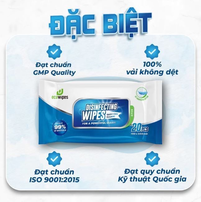 Khăn ướt diệt khuẩn EcoWipes 60 tờ hương chanh sả 