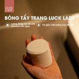  Bông tẩy trang Luck Lady dạng túi rút 120 miếng, kích thước bông 58mm, mềm mịn, làm sạch da, an toàn cho da 