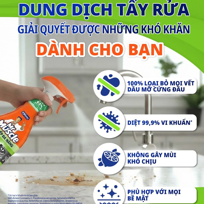  MR MUSCLE Nước Lau Bếp Đa Năng Hương Chanh Tẩy Sạch Vết Dầu Mỡ 500ml 
