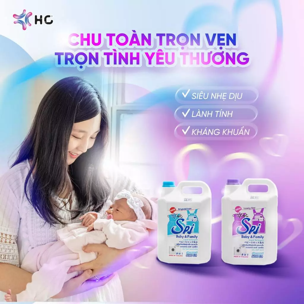  Nước Giặt Xả HC SPJ BABY 8 in 1 Dành Cho Trẻ Nhỏ - Dịu Nhẹ, Thơm Ngọt, An Toàn Cho Làn Da Bé Yêu 