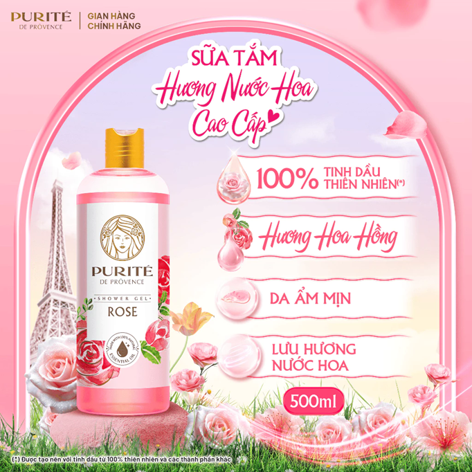  Sữa Tắm Thiên Nhiên PURITÉ Hương Hoa Anh Đào/Hoa Hồng/Hoa Mẫu Đơn 250ml & 500ml 