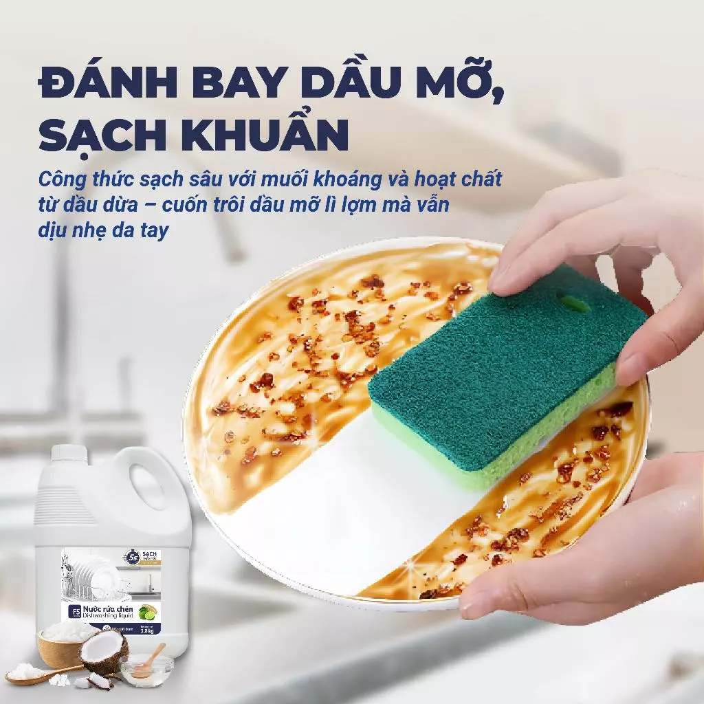  Nước rửa chén bát F5 Clean 3,8kg hương chanh, mềm mại với da tay, gốc thực vật, thiên nhiên 