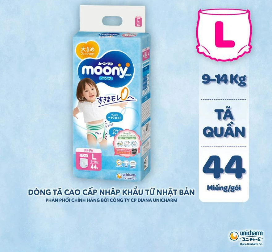  Tã quần cao cấp Moony Bé Gái L44/XL38/XXL26 - Nhập khẩu Nhật Bản 