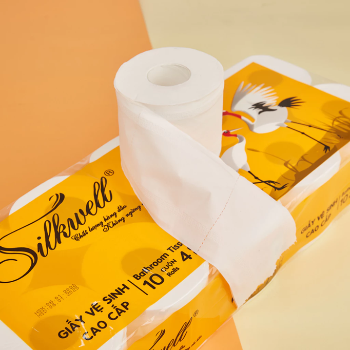  Giấy vệ sinh Sếu 10 cuộn 4 lớp mềm mịn siêu dai chính hãng 