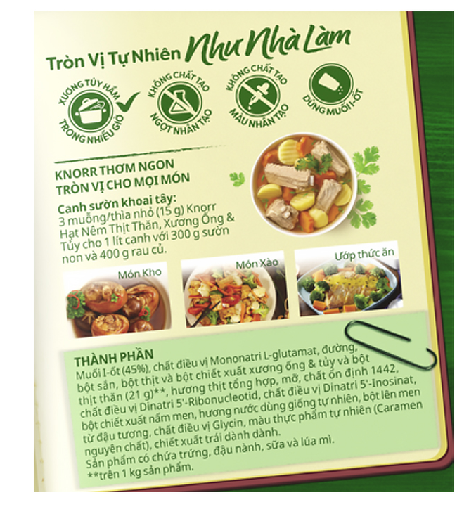  Hạt nêm Knorr thịt thăn, xương ống, tủy gói 900g tặng gói 136g 