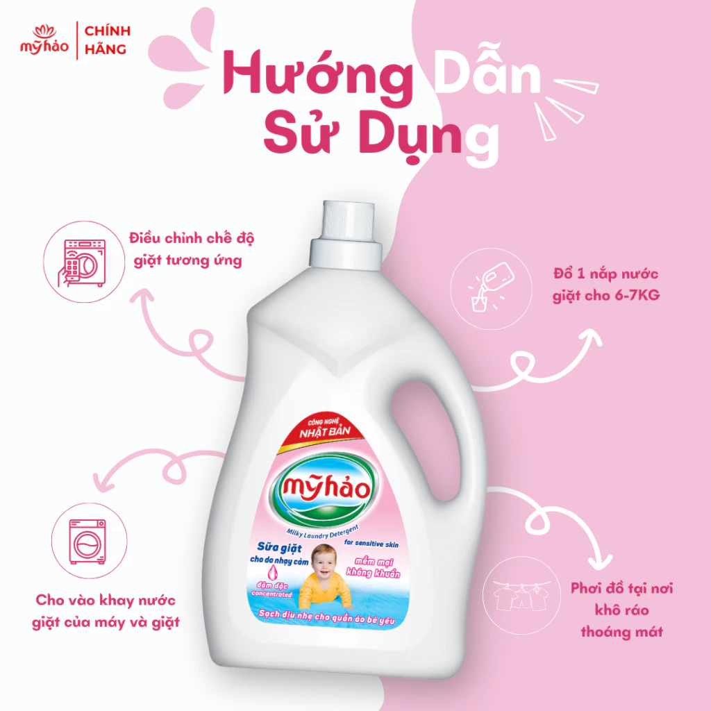  Nước Giặt Dạng Sữa Mỹ Hảo Sạch Dịu Êm Cho Quần Áo Em Bé Da Nhạy Cảm Bình 1.8 KG - 3.5 KG 