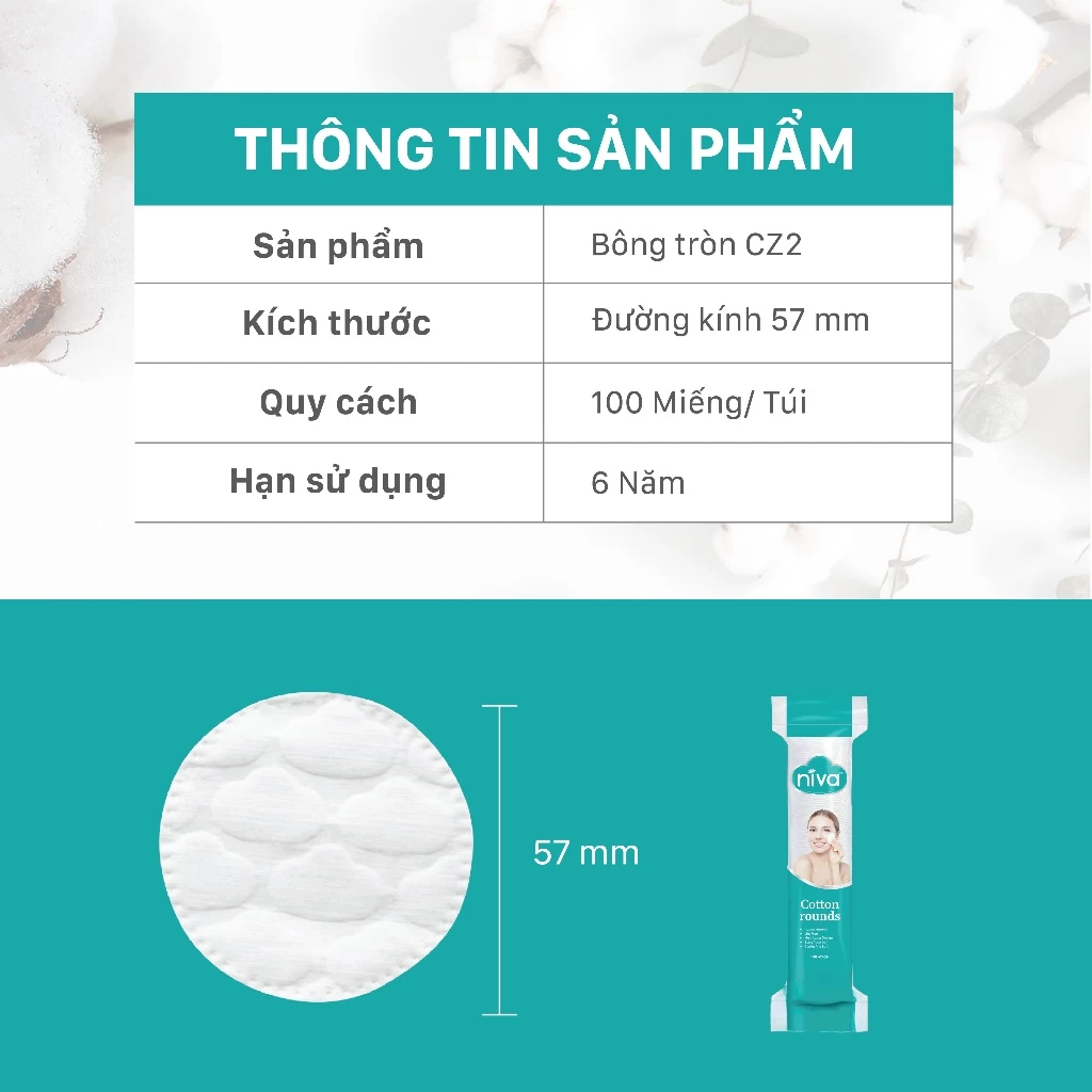  Túi 130 Miếng Bông Tẩy Trang Tròn CZ2 NIVA Bông Tự Nhiên 100% Mềm Mại An Toàn Cho Da Nhạy Cảm 