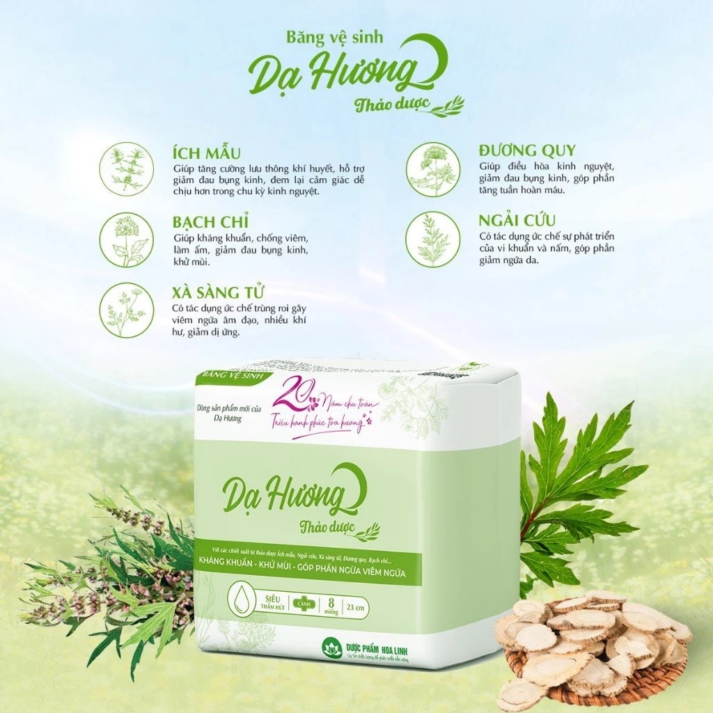 Băng vệ sinh thảo dược Dạ Hương ban ngày 23cm (có cánh) 