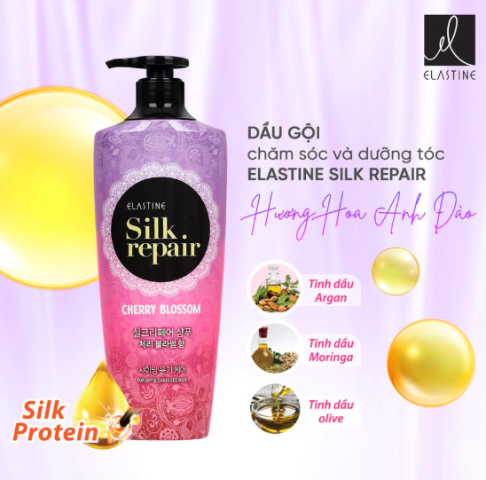  Dầu gội chăm sóc tóc Elastine Silk Repair 550ml Hương Hoa Anh Đào 