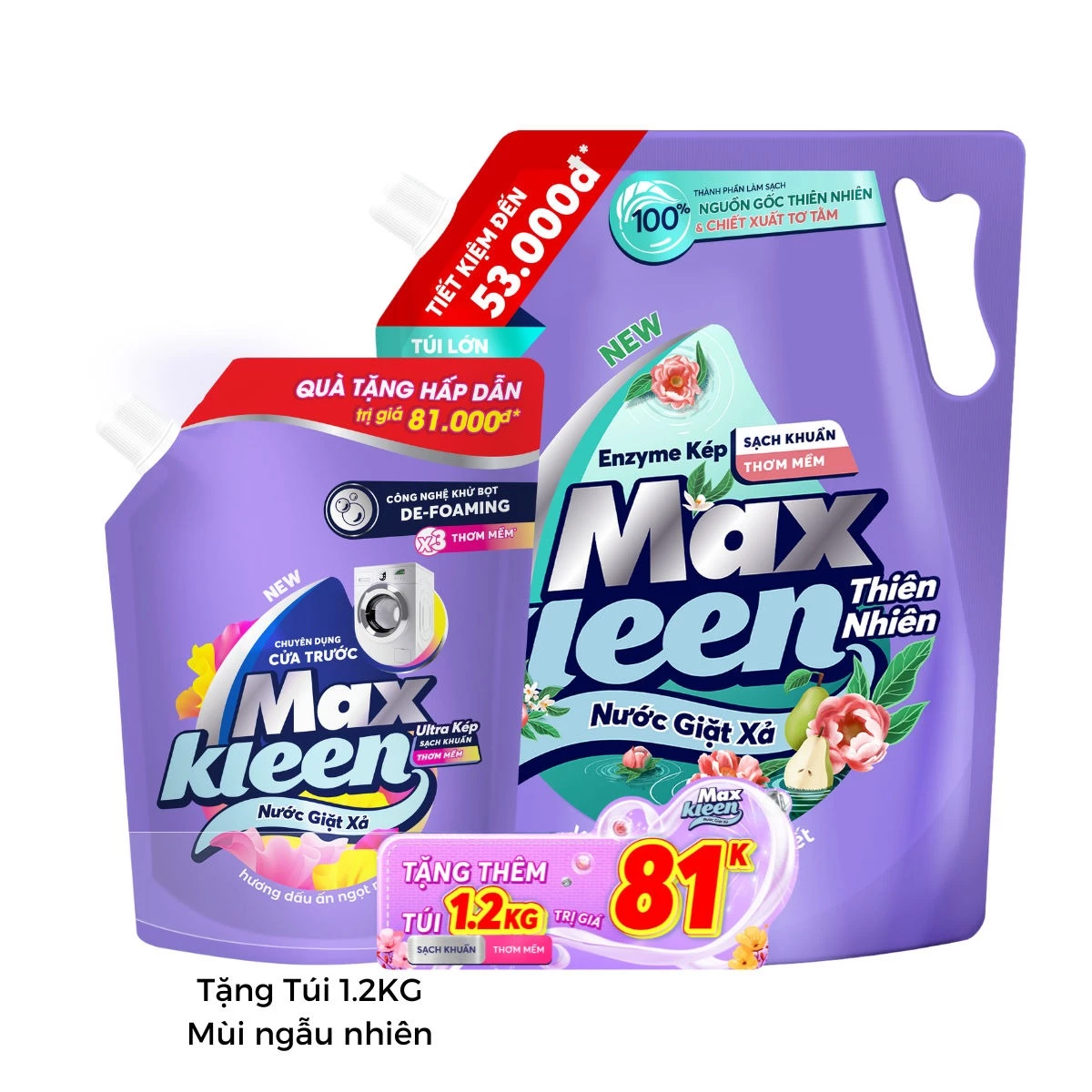  Túi Nước Giặt Xả MaxKleen 3.8kg/ 3.6kg + Túi Nước Giặt Xả 1.2kg Mùi ngẫu nhiên 