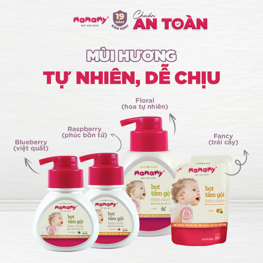  Bọt tắm gội thiên nhiên Mamamy chai 400ml cho bé gốc thực vật, dịu lành 