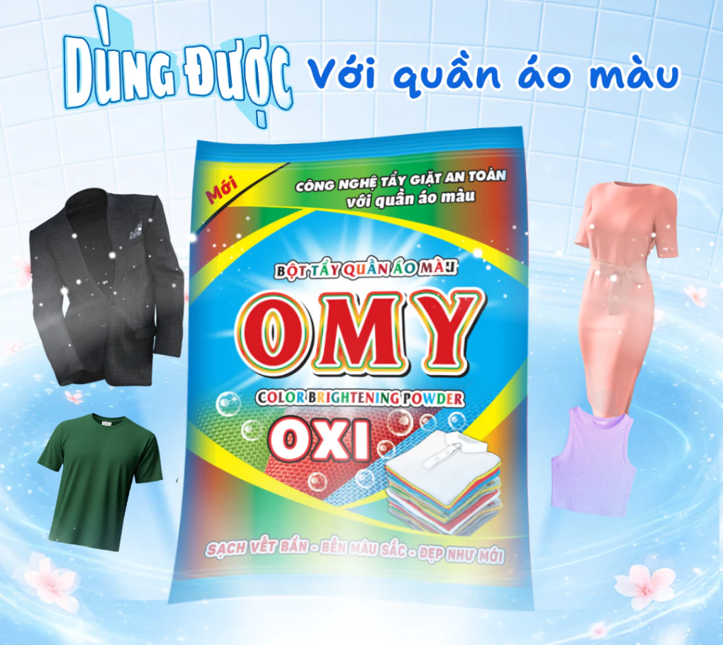  Bột Tẩy Quần Áo Màu OMY Giữ Màu Áo Và Tẩy An Toàn Gói 30Gx12 