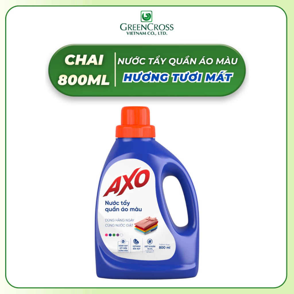  Nước Tẩy Quần Áo Màu AXO 800ml – Đánh Bay Vết Bẩn Cứng Đầu, Giữ Màu Vải Bền Đẹp, An Toàn 