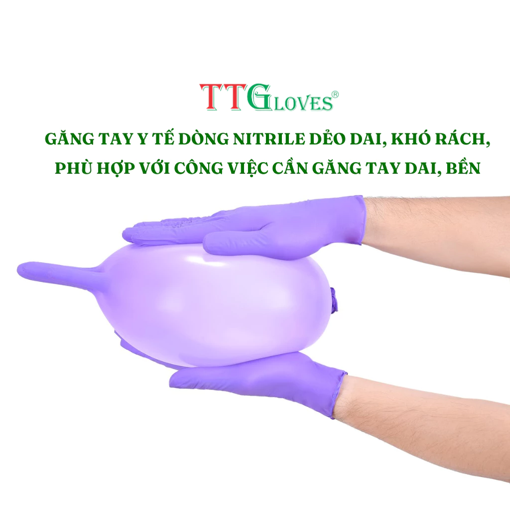  Găng Tay Cao Su Y Tế Màu Tím Nitrile Không Bột TTGloves 4.5g (Hộp 100 chiếc) Spa, Thủy Sản, Lột Tôm 