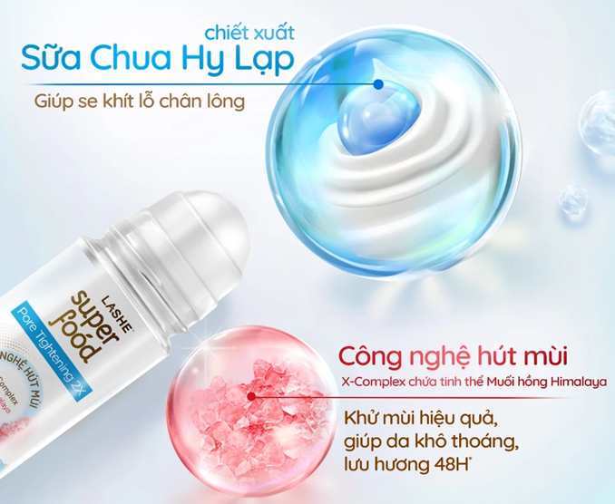  Lăn Hút Mùi LASHE SUPERFOOD Dưỡng Sáng Da / Se Khít Lỗ Chân Lông / Dưỡng Sáng & Kháng Ố 50ML 