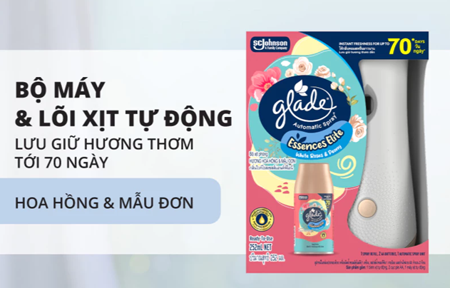  Bộ Máy & Lõi Xịt Thơm Phòng Tự Động GLADE Lưu Hương Tự Nhiên Đến 70 ngày 252ml 