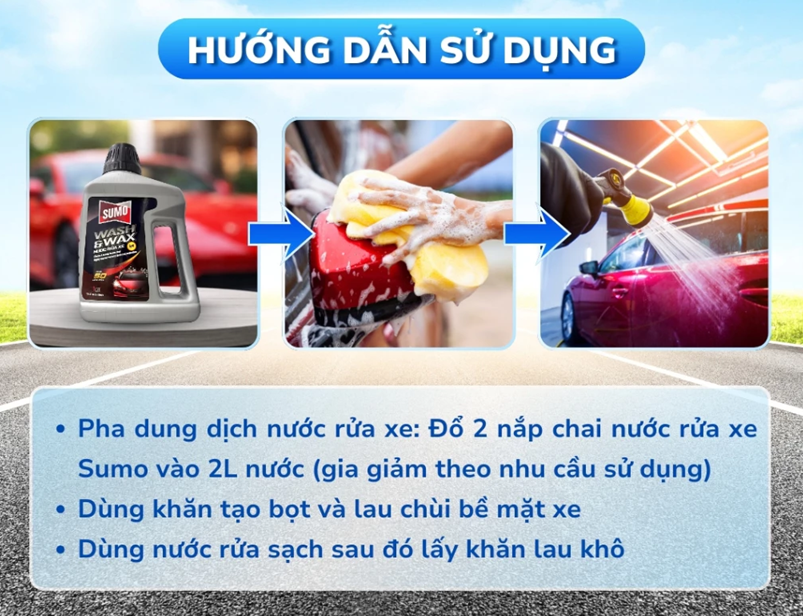  Nước Rửa Xe Sumo Wash & Wax 1 Lít XÁM Mới Nước Rửa Xe Bảo Vệ Nước Sơn Xe Rưa Xe Ô Tô 