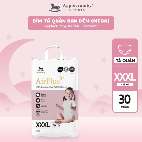  Bỉm tã quần đêm Applecrumby Airplus Overnight Pull Ups size M - XXL khô thoáng 12h 