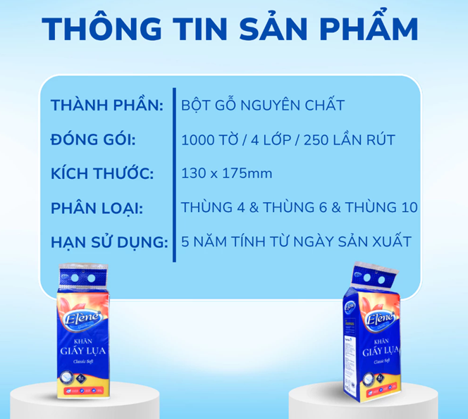  Khăn Giấy Lụa Rút Đáy Elene 250 Lần Rút 4 Lớp Mềm Mịn, Tiện Lợi, An Toàn (Giấy rút cỡ nhỏ) 
