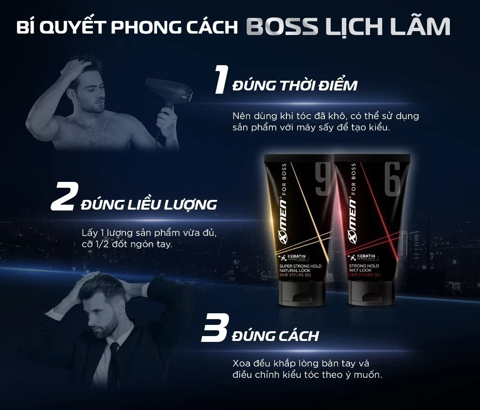  Gel Vuốt Tóc Nam XMen for Boss - Tạo Kiểu Tóc, Giữ Nếp 8H, Thành Phần Keratin Giúp Tóc Chắc Khỏe 
