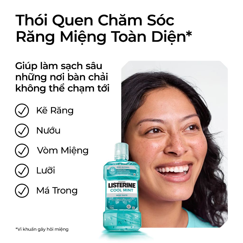  Nước Súc Miệng Listerine Không Cay Giúp Hơi Thở Thơm Mát - Cool Mint Zero Alcohol 750ml 