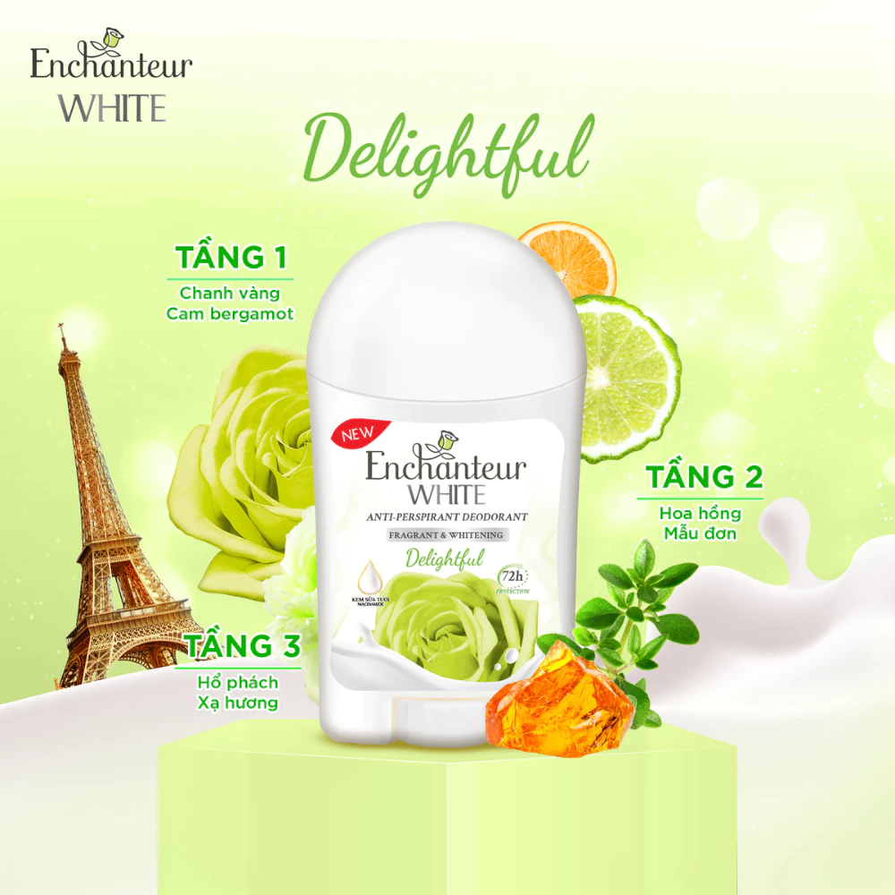  Sáp Khử Mùi Enchanteur Khô Thoáng Dưỡng Trắng từ Niacinamide Hương Nước Hoa Pháp Cao Cấp 40g 