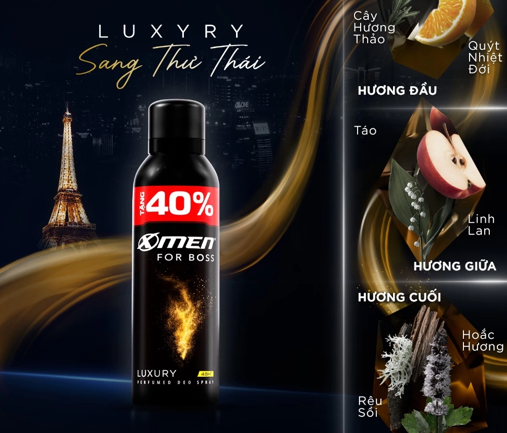  [Tặng thêm 40% dung tích] Xịt khử mùi XMen For Boss Intense/ Luxury/Legend/Motion 210ml - Hương Nước Hoa Châu Âu 