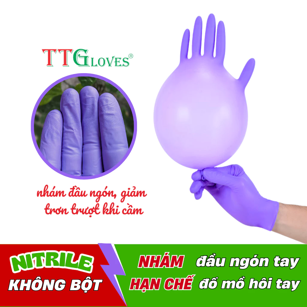  Găng Tay Cao Su Y Tế TTGLOVES Không Bột Nitrile Màu Tím Siêu Bền Đẹp 4.5gr (Hộp 100 Chiếc) 