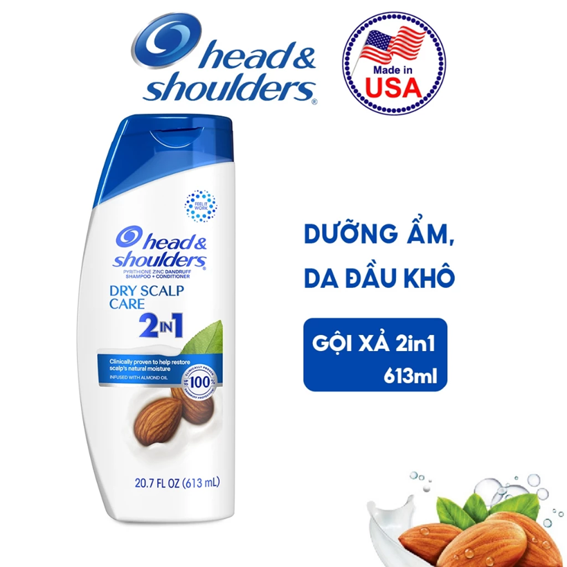  Dầu Gội Và Xả 2in1 Sạch Gàu HEAD & SHOULDERS Mỹ Sạch Sâu/ Dành Cho Da Đầu Khô/ Suôn Mượt/ Hương Nước Hoa - Chai 613ML 