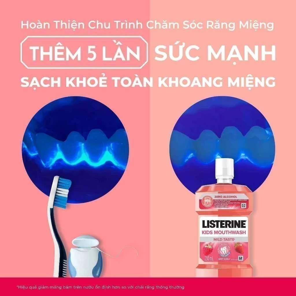  Nước súc miệng Listerine Kids Mouthwash with berry shield dành riêng cho trẻ trên 6 tuổi 250ml 