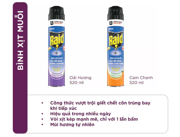  Xịt Muỗi Hiệu Quả Tốt Bảo Vệ Dài Lâu RAID 520ml 