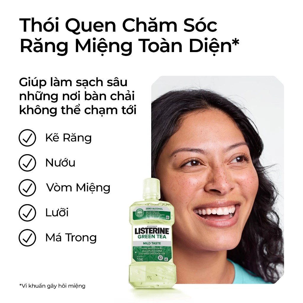  Nước Súc Miệng Ngừa Sâu Răng Vị Trà Xanh Không Cay Listerine Green Tea Zero Alcohol 250ml 