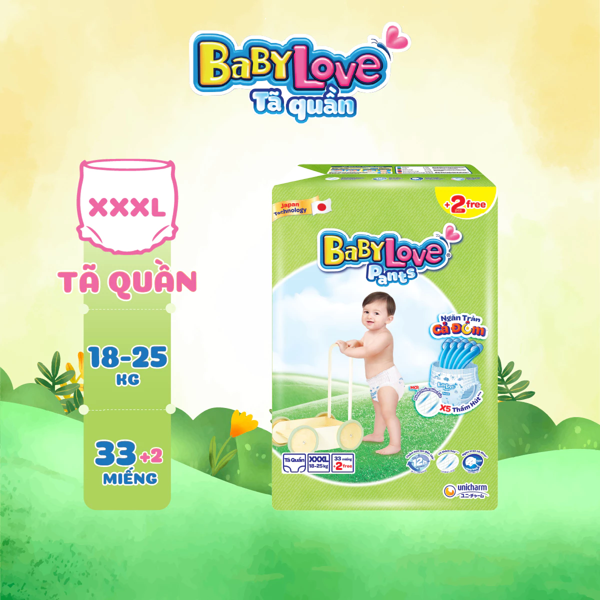  Tã quần Baby Love - Ngăn Tràn Cả Đêm size M/L/XL/XXL/XXXL 