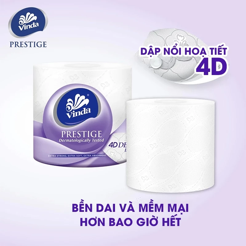  Giấy vệ sinh cao cấp Vinda Prestige 4D 3 lớp (8 Cuộn) 